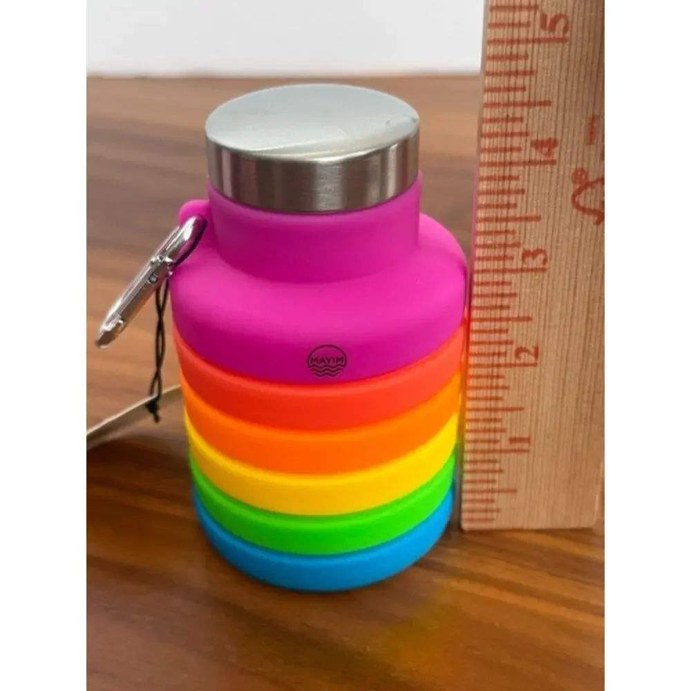 Mayim Collapsible Caribiner 17oz Silicone Water Bottle Rainbow Pink Collectible